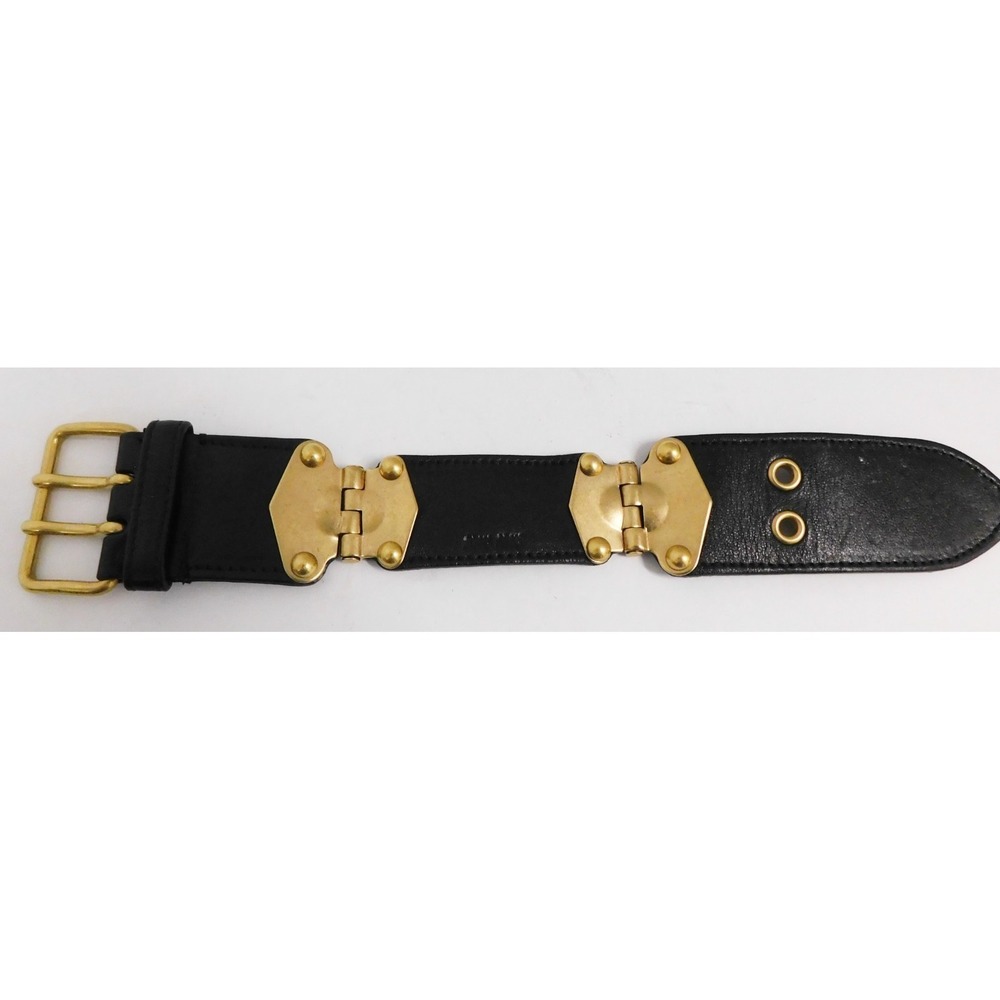 MiuMiu‎ Wide Black Leather Gold Tone Hardware Bracelet 8 in